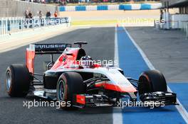 Max Chilton (GBR) Marussia F1 Team MR03 completes first lap. 30.01.2014. Formula One Testing, Day Three, Jerez, Spain.