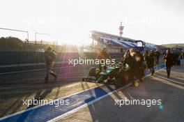 Robin Frijns (NLD) Caterham CT05 Test and Reserve Driver pushed along the pit lane. 30.01.2014. Formula One Testing, Day Three, Jerez, Spain.