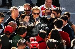 Nico Rosberg (GER) Mercedes AMG F1 W05 with fans. 30.01.2014. Formula One Testing, Day Three, Jerez, Spain.