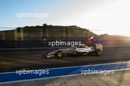 Lewis Hamilton (GBR) Mercedes AMG F1 W05 leaves the pits. 30.01.2014. Formula One Testing, Day Three, Jerez, Spain.