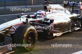 Jenson Button (GBR) McLaren MP4-29 running sensor equipment. 30.01.2014. Formula One Testing, Day Three, Jerez, Spain.