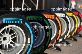The Pirelli tyre line up. 28.01.2014. Formula One Testing, Day One, Jerez, Spain.