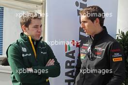 (L to R): Robin Frijns (NLD) Caterham Test and Reserve Driver with Daniel Juncadella (ESP) Sahara Force India F1 Team Test and Reserve Driver. 28.01.2014. Formula One Testing, Day One, Jerez, Spain.