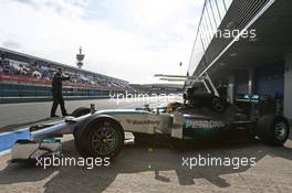 Lewis Hamilton (GBR) Mercedes AMG F1 W05 leaves the pits. 28.01.2014. Formula One Testing, Day One, Jerez, Spain.