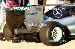 Mercedes AMG F1 W05 rear wing and rear diffuser detail. 28.01.2014. Formula One Testing, Day One, Jerez, Spain.
