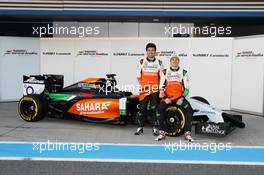 (L to R): Sergio Perez (MEX) Sahara Force India F1 and team mate Nico Hulkenberg (GER) Sahara Force India F1 at the launch of the new Sahara Force India F1 VJM07.  28.01.2014. Formula One Testing, Day One, Jerez, Spain.
