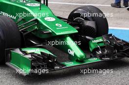 Caterham CT05 front wing and nosecone detail. 28.01.2014. Formula One Testing, Day One, Jerez, Spain.