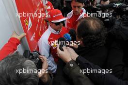 Kimi Raikkonen (FIN) Ferrari with the media. 28.01.2014. Formula One Testing, Day One, Jerez, Spain.