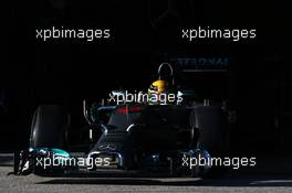 Lewis Hamilton (GBR) Mercedes AMG F1 W05 leaves the pits. 28.01.2014. Formula One Testing, Day One, Jerez, Spain.