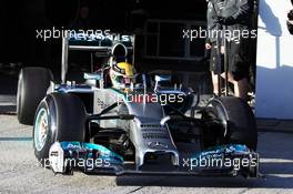 Lewis Hamilton (GBR) Mercedes AMG F1 W05 leaves the pits. 28.01.2014. Formula One Testing, Day One, Jerez, Spain.