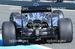 McLaren MP4-29 rear suspension blockers detail. 29.01.2014. Formula One Testing, Day Two, Jerez, Spain.