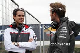 (L to R): Adrian Sutil (GER) Sauber with Giedo van der Garde (NLD) Sauber Reserve Driver. 29.01.2014. Formula One Testing, Day Two, Jerez, Spain.