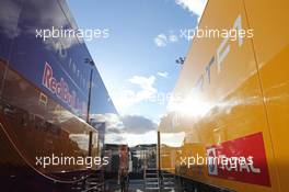 Red Bull Racing and Renault F1 Sport trucks. 29.01.2014. Formula One Testing, Day Two, Jerez, Spain.