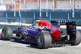 Sebastian Vettel (GER) Red Bull Racing RB10 leaves the pits. 29.01.2014. Formula One Testing, Day Two, Jerez, Spain.