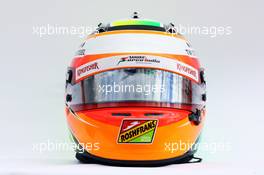 The helmet of Sergio Perez (MEX) Sahara Force India F1. 29.01.2014. Formula One Testing, Day Two, Jerez, Spain.
