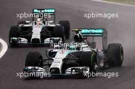 Nico Rosberg (GER) Mercedes AMG F1 W05 leads team mate Lewis Hamilton (GBR) Mercedes AMG F1 W05. 05.10.2014. Formula 1 World Championship, Rd 15, Japanese Grand Prix, Suzuka, Japan, Race Day.