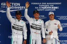 Pole for Nico Rosberg (GER) Mercedes AMG F1 W05, 2nd for Lewis Hamilton (GBR) Mercedes AMG F1 W05 and 3rd for Valtteri Bottas (FIN) Williams FW36. 04.10.2014. Formula 1 World Championship, Rd 15, Japanese Grand Prix, Suzuka, Japan, Qualifying Day.