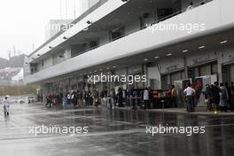 A wet and rainy paddock. 05.10.2014. Formula 1 World Championship, Rd 15, Japanese Grand Prix, Suzuka, Japan, Race Day.