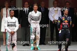 Nico Rosberg (GER), Mercedes AMG F1 Team, Lewis Hamilton (GBR), Mercedes AMG F1 Team and Daniel Ricciardo (AUS), Red Bull Racing  25.05.2014. Formula 1 World Championship, Rd 6, Monaco Grand Prix, Monte Carlo, Monaco, Race Day.