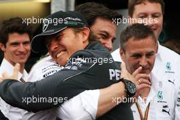 Race winner Nico Rosberg (GER) Mercedes AMG F1 celebrates with Toto Wolff (GER) Mercedes AMG F1 Shareholder and Executive Director and the team. 25.05.2014. Formula 1 World Championship, Rd 6, Monaco Grand Prix, Monte Carlo, Monaco, Race Day.