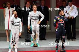 The podium (L to R): Nico Rosberg (GER) Mercedes AMG F1, second; Lewis Hamilton (GBR) Mercedes AMG F1, race winner; Daniel Ricciardo (AUS) Red Bull Racing, third. 25.05.2014. Formula 1 World Championship, Rd 6, Monaco Grand Prix, Monte Carlo, Monaco, Race Day.