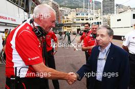 (L to R): John Booth (GBR) Marussia F1 Team Team Principal and Jean Todt (FRA) FIA President celebrate Jules Bianchi (FRA) scoring the team's first F1 points. 25.05.2014. Formula 1 World Championship, Rd 6, Monaco Grand Prix, Monte Carlo, Monaco, Race Day.