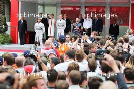 The podium (L to R): Nico Rosberg (GER) Mercedes AMG F1, second; Lewis Hamilton (GBR) Mercedes AMG F1, race winner; Daniel Ricciardo (AUS) Red Bull Racing, third. 25.05.2014. Formula 1 World Championship, Rd 6, Monaco Grand Prix, Monte Carlo, Monaco, Race Day.