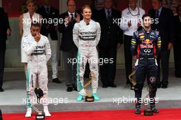 The podium (L to R): Nico Rosberg (GER) Mercedes AMG F1, second; Lewis Hamilton (GBR) Mercedes AMG F1, race winner; Daniel Ricciardo (AUS) Red Bull Racing, third. 25.05.2014. Formula 1 World Championship, Rd 6, Monaco Grand Prix, Monte Carlo, Monaco, Race Day.