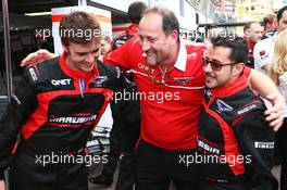 The Marussia F1 Team celebrate Jules Bianchi (FRA) scoring their first F1 points. 25.05.2014. Formula 1 World Championship, Rd 6, Monaco Grand Prix, Monte Carlo, Monaco, Race Day.