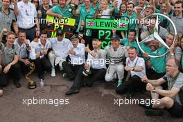 Race winner Nico Rosberg (GER) Mercedes AMG F1 and second placed team mate Lewis Hamilton (GBR) Mercedes AMG F1 celebrate with the team. 25.05.2014. Formula 1 World Championship, Rd 6, Monaco Grand Prix, Monte Carlo, Monaco, Race Day.