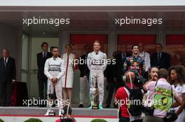 The podium (L to R): Nico Rosberg (GER) Mercedes AMG F1, second; Lewis Hamilton (GBR) Mercedes AMG F1, race winner; Daniel Ricciardo (AUS) Red Bull Racing, third. 25.05.2014. Formula 1 World Championship, Rd 6, Monaco Grand Prix, Monte Carlo, Monaco, Race Day.