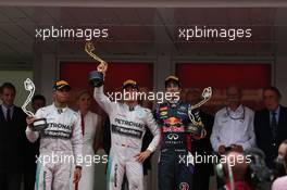 The podium (L to R): Nico Rosberg (GER) Mercedes AMG F1, second; Lewis Hamilton (GBR) Mercedes AMG F1, race winner; Daniel Ricciardo (AUS) Red Bull Racing, third. 25.05.2014. Formula 1 World Championship, Rd 6, Monaco Grand Prix, Monte Carlo, Monaco, Race Day.