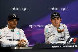 The post race FIA Press Conference (L to R): Nico Rosberg (GER) Mercedes AMG F1, second; Lewis Hamilton (GBR) Mercedes AMG F1, race winner. 25.05.2014. Formula 1 World Championship, Rd 6, Monaco Grand Prix, Monte Carlo, Monaco, Race Day.