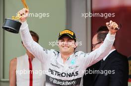 Race winner Nico Rosberg (GER) Mercedes AMG F1 celebrates on the podium. 25.05.2014. Formula 1 World Championship, Rd 6, Monaco Grand Prix, Monte Carlo, Monaco, Race Day.