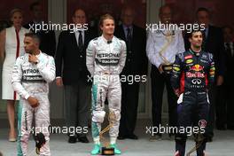 Nico Rosberg (GER), Mercedes AMG F1 Team, Lewis Hamilton (GBR), Mercedes AMG F1 Team and Daniel Ricciardo (AUS), Red Bull Racing  25.05.2014. Formula 1 World Championship, Rd 6, Monaco Grand Prix, Monte Carlo, Monaco, Race Day.
