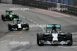 Nico Rosberg (GER) Mercedes AMG F1 W05 leads team mate Lewis Hamilton (GBR) Mercedes AMG F1 W05. 25.05.2014. Formula 1 World Championship, Rd 6, Monaco Grand Prix, Monte Carlo, Monaco, Race Day.