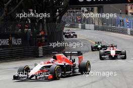 Jules Bianchi (FRA) Marussia F1 Team MR03 leads team mate Max Chilton (GBR) Marussia F1 Team MR03. 25.05.2014. Formula 1 World Championship, Rd 6, Monaco Grand Prix, Monte Carlo, Monaco, Race Day.