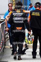 Sergio Perez (MEX) Sahara Force India F1 crashed out at the start of the race. 25.05.2014. Formula 1 World Championship, Rd 6, Monaco Grand Prix, Monte Carlo, Monaco, Race Day.