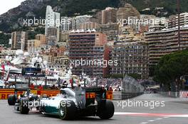 Nico Rosberg (GER) Mercedes AMG F1 W05 leads team mate Lewis Hamilton (GBR) Mercedes AMG F1 W05. 25.05.2014. Formula 1 World Championship, Rd 6, Monaco Grand Prix, Monte Carlo, Monaco, Race Day.