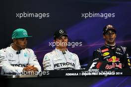 The post qualifying FIA Press Conference (L to R): Lewis Hamilton (GBR) Mercedes AMG F1, second; Nico Rosberg (GER) Mercedes AMG F1, pole position; Daniel Ricciardo (AUS) Red Bull Racing, third. 24.05.2014. Formula 1 World Championship, Rd 6, Monaco Grand Prix, Monte Carlo, Monaco, Qualifying Day