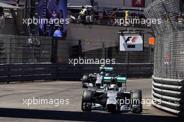 Lewis Hamilton (GBR) Mercedes AMG F1 W05 leads team mate Nico Rosberg (GER) Mercedes AMG F1 W05. 24.05.2014. Formula 1 World Championship, Rd 6, Monaco Grand Prix, Monte Carlo, Monaco, Qualifying Day