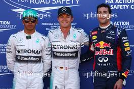 pole position for Nico Rosberg (GER) Mercedes AMG F1 2nd for Lewis Hamilton (GBR) Mercedes AMG F1 and 3rd for Daniel Ricciardo (AUS) Red Bull Racing RB10. 24.05.2014. Formula 1 World Championship, Rd 6, Monaco Grand Prix, Monte Carlo, Monaco, Qualifying Day