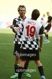 (L to R): Sergio Perez (MEX) Sahara Force India F1 and Felipe Massa (BRA) Williams at the charity football match. 20.05.2014. Formula 1 World Championship, Rd 6, Monaco Grand Prix, Monte Carlo, Monaco, Tuesday Soccer.