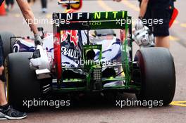 Sebastian Vettel (GER) Red Bull Racing RB10 running flow-vis paint on the rear wing. 22.05.2014. Formula 1 World Championship, Rd 6, Monaco Grand Prix, Monte Carlo, Monaco, Practice Day.