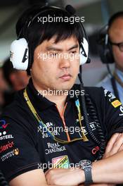Jun Matsuzaki (JPN) Sahara Force India F1 Team Senior Tyre Engineer. 22.05.2014. Formula 1 World Championship, Rd 6, Monaco Grand Prix, Monte Carlo, Monaco, Practice Day.