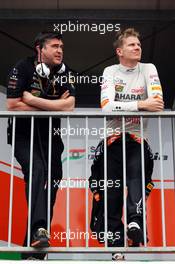 (L to R): Bradley Joyce (GBR) Sahara Force India F1 Race Engineer with Nico Hulkenberg (GER) Sahara Force India F1. 22.05.2014. Formula 1 World Championship, Rd 6, Monaco Grand Prix, Monte Carlo, Monaco, Practice Day.