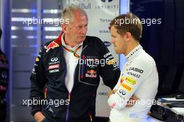(L to R): Dr Helmut Marko (AUT) Red Bull Motorsport Consultant with Sebastian Vettel (GER) Red Bull Racing. 22.05.2014. Formula 1 World Championship, Rd 6, Monaco Grand Prix, Monte Carlo, Monaco, Practice Day.