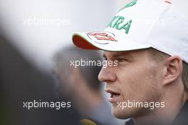 Nico Hulkenberg (GER) Sahara Force India F1 with the media. 21.05.2014. Formula 1 World Championship, Rd 6, Monaco Grand Prix, Monte Carlo, Monaco, Preparation Day.