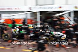 The Sahara Force India F1 Team practices a pit stop. 21.05.2014. Formula 1 World Championship, Rd 6, Monaco Grand Prix, Monte Carlo, Monaco, Preparation Day.
