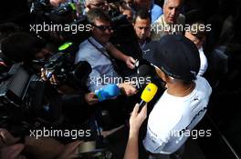 Lewis Hamilton (GBR) Mercedes AMG F1 with the media. 21.05.2014. Formula 1 World Championship, Rd 6, Monaco Grand Prix, Monte Carlo, Monaco, Preparation Day.